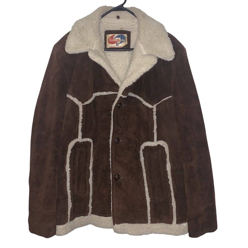Vintage Trailmaster Genuine Cow Hide Leather Sherpa Button Up Jacket L/XL